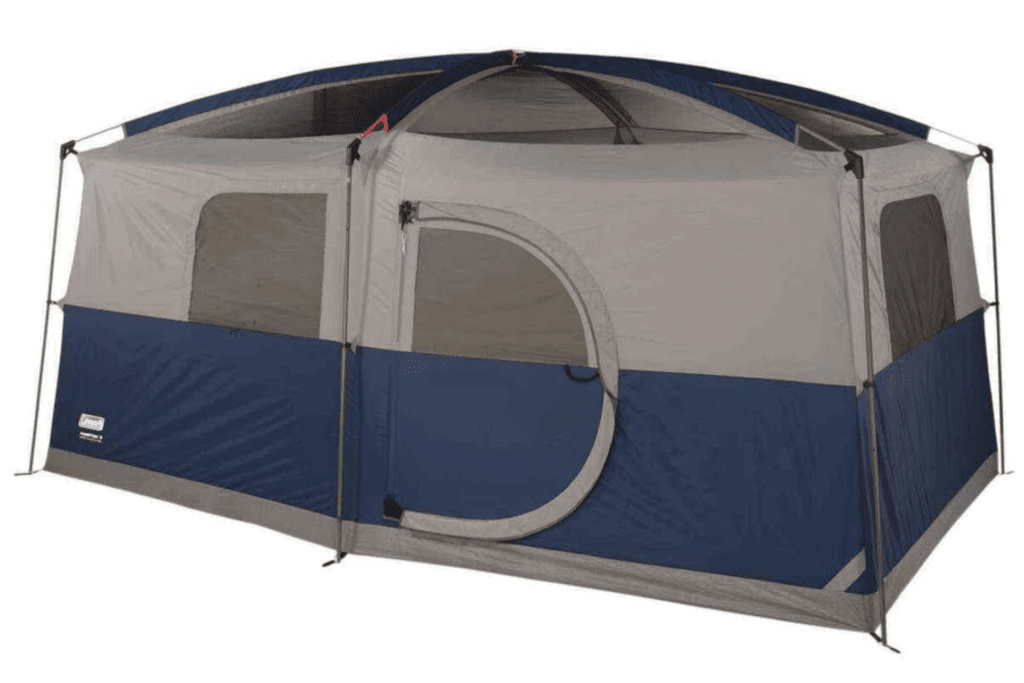 9-person family tent rental in Calgary with two-room layout and hinged door