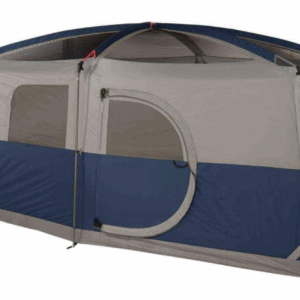 9-person family tent rental in Calgary with two-room layout and hinged door