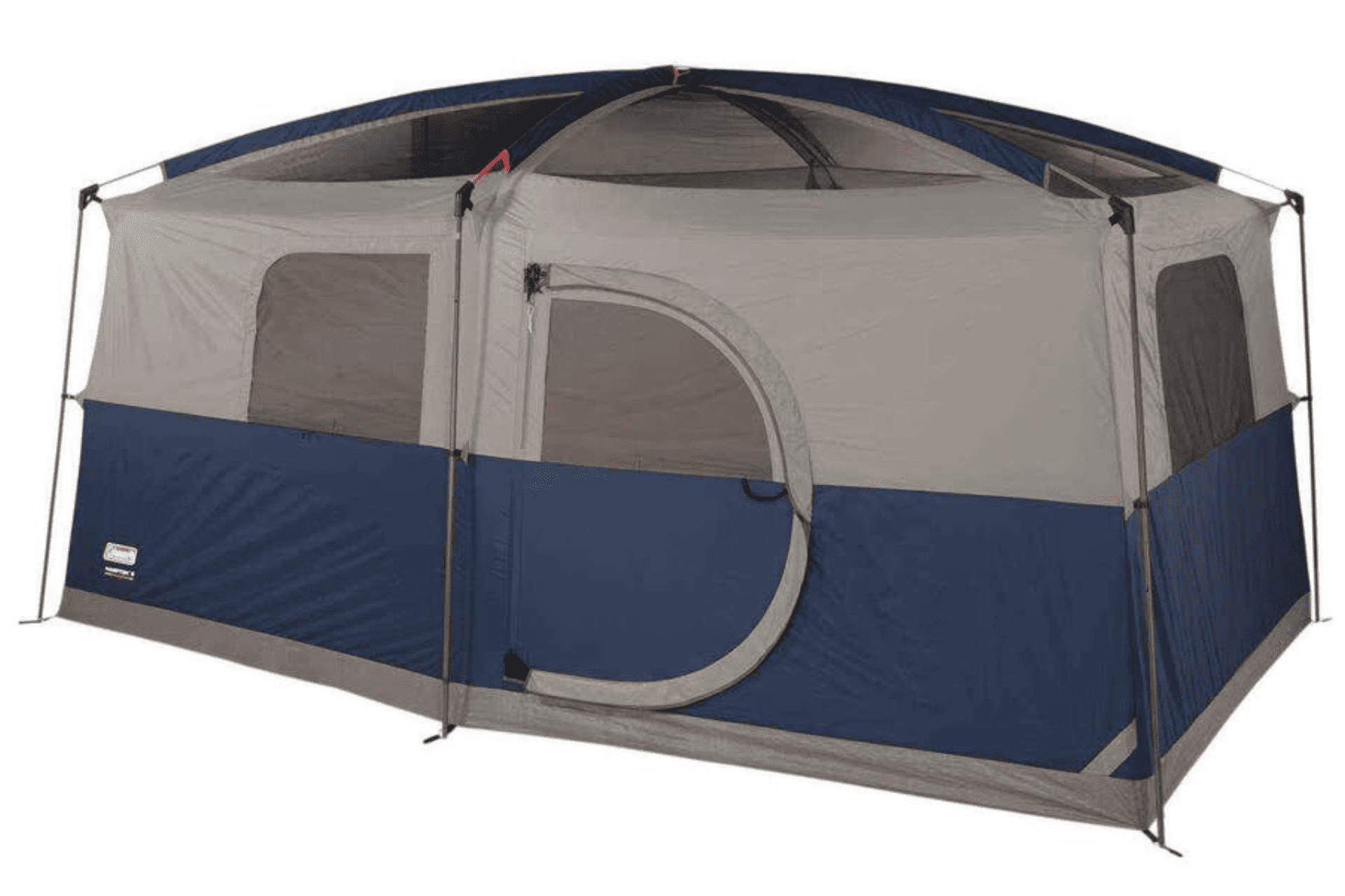 9-person family tent rental in Calgary with two-room layout and hinged door